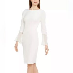 Calvin Klein White Bell Sleeve Sheath Dress size 2